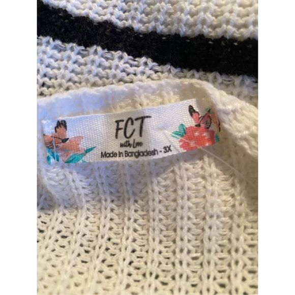FULL CIRCLE TRENDS 3X 2-WAY WHITE/Black Stripe LONG SLEEVE SWEATER - Picture 10 of 11